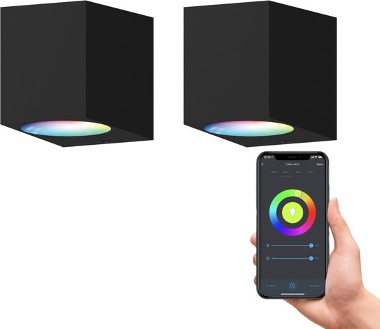 Calex Slimme LED Wandlamp Downlight – Set van 2 Stuks – Zwart – Smart Buitenlamp – App Bedienbaar – Voor binnen en Buiten