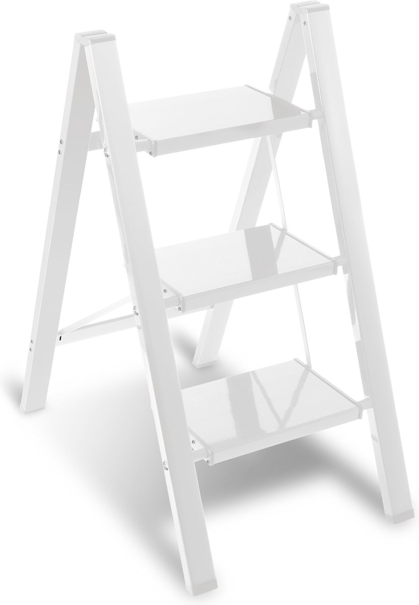 Opvouwbare ladder 3 Treden Keukentrap Inklapbaar - Anti-Slip - Trap Ladder Alu Wit – foto 7