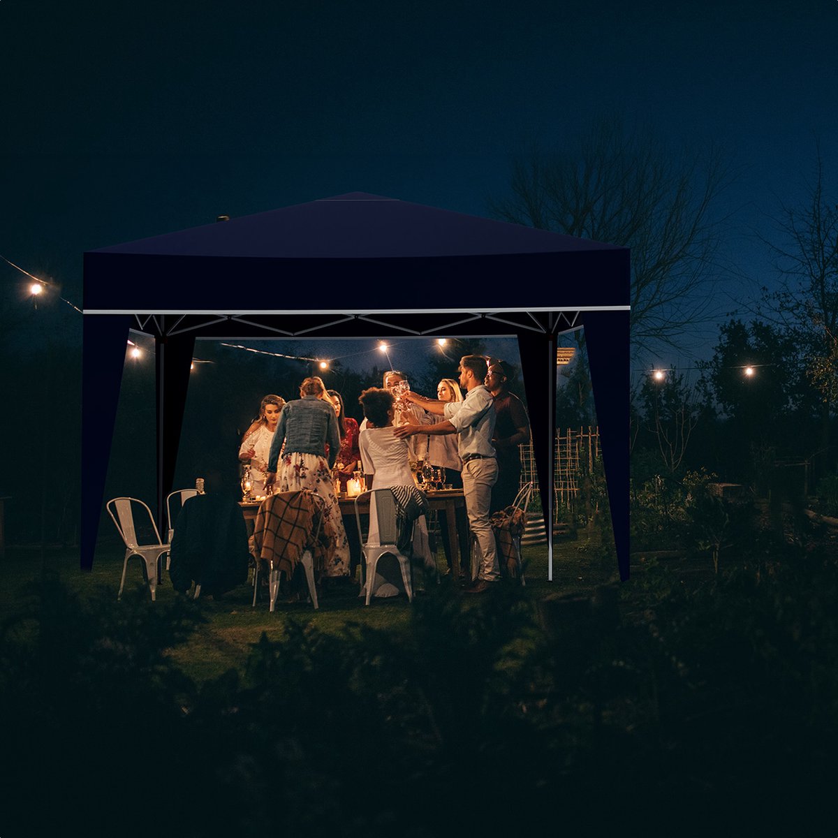 LifeGoods Partytent - Opvouwbaar - 3x3 m - Easy Up - Paviljoen - Vouwtent - Met Draagtas - Blauw thumbnail 5