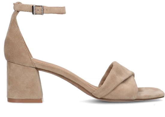 Manfield - Femme - Sandales à talons en daim beige - Taille 38
