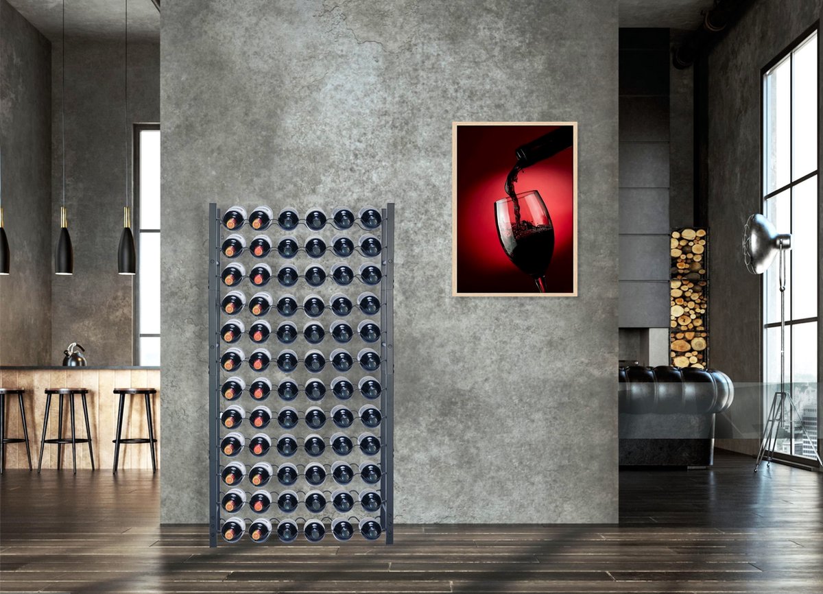 Lendo Online Wijnrek voor 72 flessen 65x20x120cm (LxBxH) Wijnkast - Wijnfleshouder - Wijnopslag met kurkentrekker Zwart Poedercoating Metaal Staal Flessenrek Industriële stijl – foto 6
