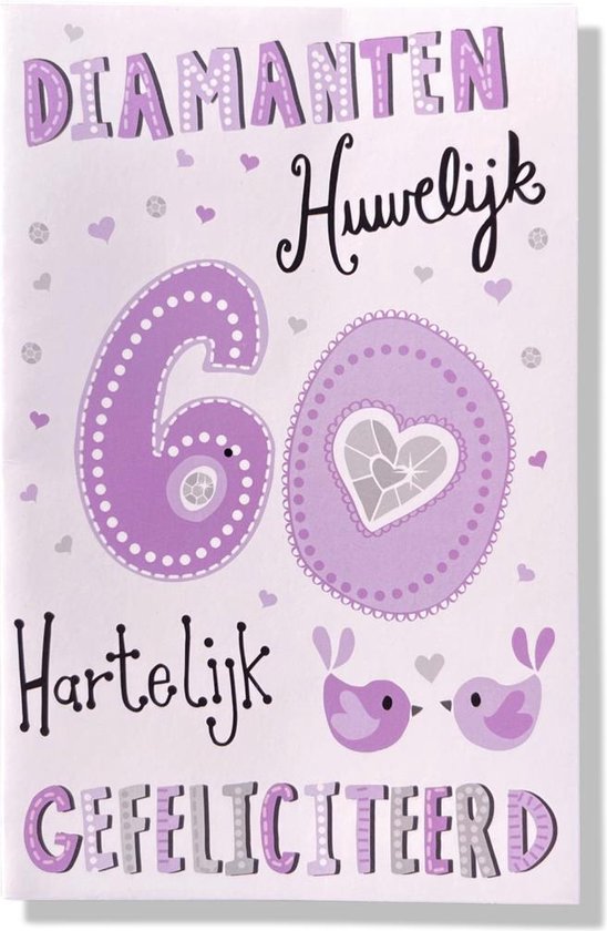 60 jaar Getrouwd! Luxe huwelijk wenskaart 60 jarig jubilieum - 12x17cm