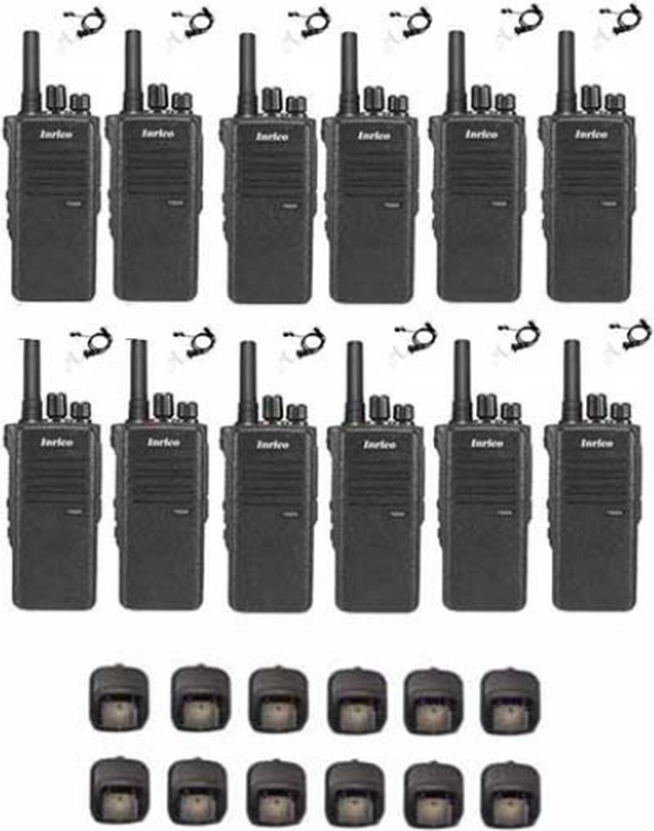 Set van 12 Inrico T522A IP66 4G LTE POC Zello Portofoon K1 2-Pins met beveiliging oortje