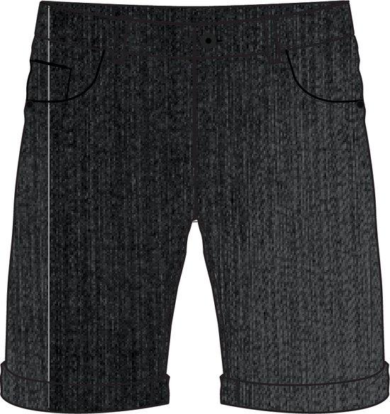 Illustratie van een zwarte jeansshort met omgeslagen broekspijpen en cuffed zomen.
