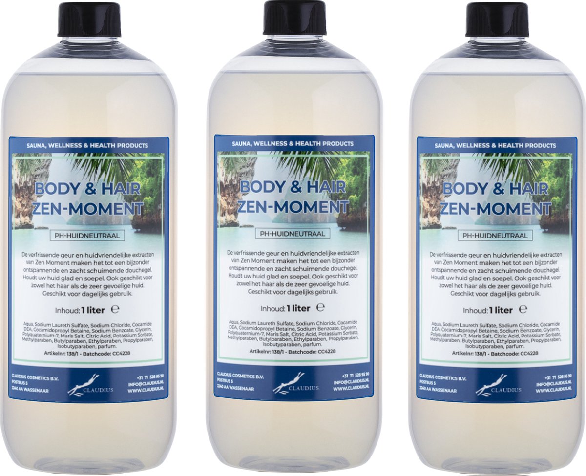 Goedkoopste Body & Hair Zen Moment 1 liter - set van 3 stuks - 2 in 1 voor lichaam en haar.