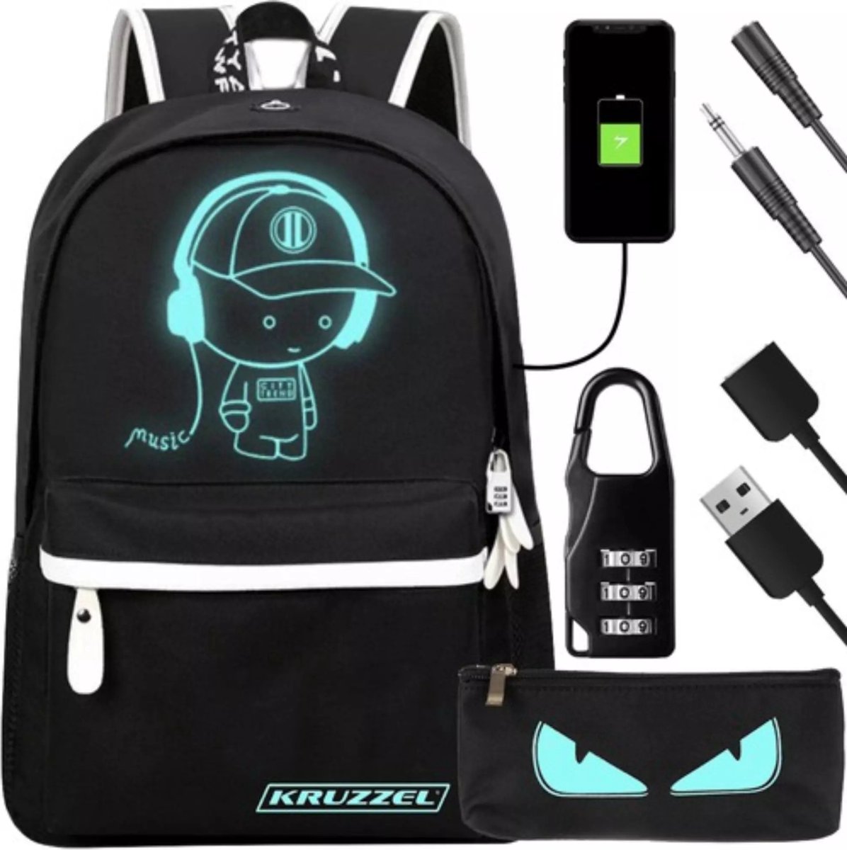 Kruzzel Reflecterende Rugzak + Etui met USB