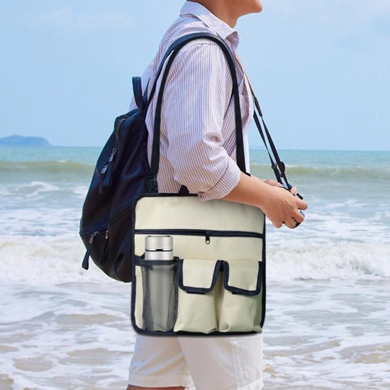 1 stuk(Khaki)Stoel Armleuning Organisator - Waterdicht - Strandstoel - Hangend Opbergtasje - Snacktas met 4 Zakken - voor Outdoor Opvouwbare Campingstoel - Caddy Stoel Armsteun Bekerhouder Schouderzijde Draagtas van LIVILO — afbeelding 4