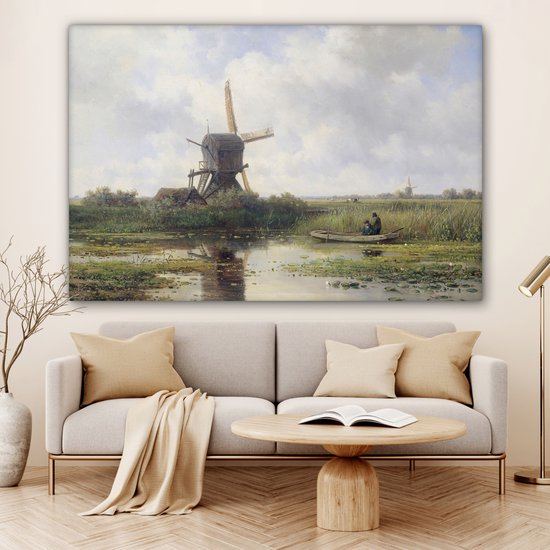 Toile - Peinture Moulin à vent - Willem Roelofs - Maîtres anciens - Art - 180x120 cm - Décoration murale - Salon