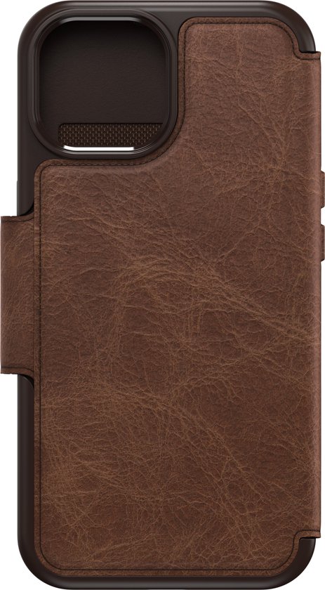 Foto: Otterbox strada iphone 15 hoesje magsafe book case echt leer bruin