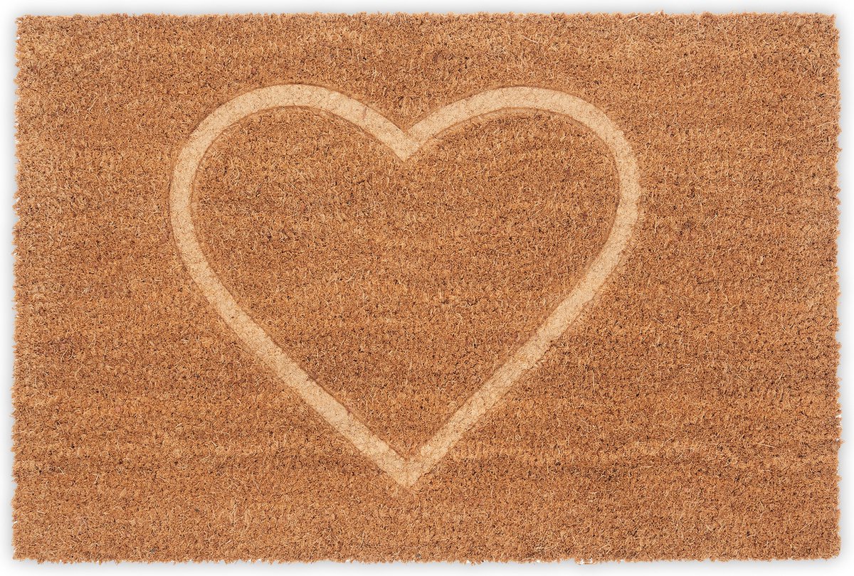 deurmat kokos - met hart - 40 x 60 cm - antislip - weerbestendig - binnen - buiten - natuur