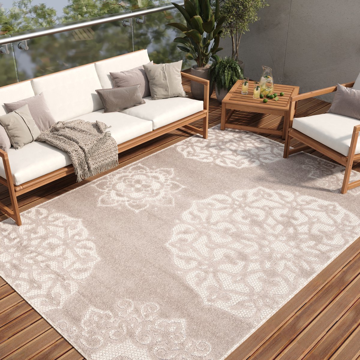 Tapiso Patio Indoor Tapijt Buitenkleed Grijs Tuintapijt Outdoor Modern Maat- 200x300 Grijs Creme 2