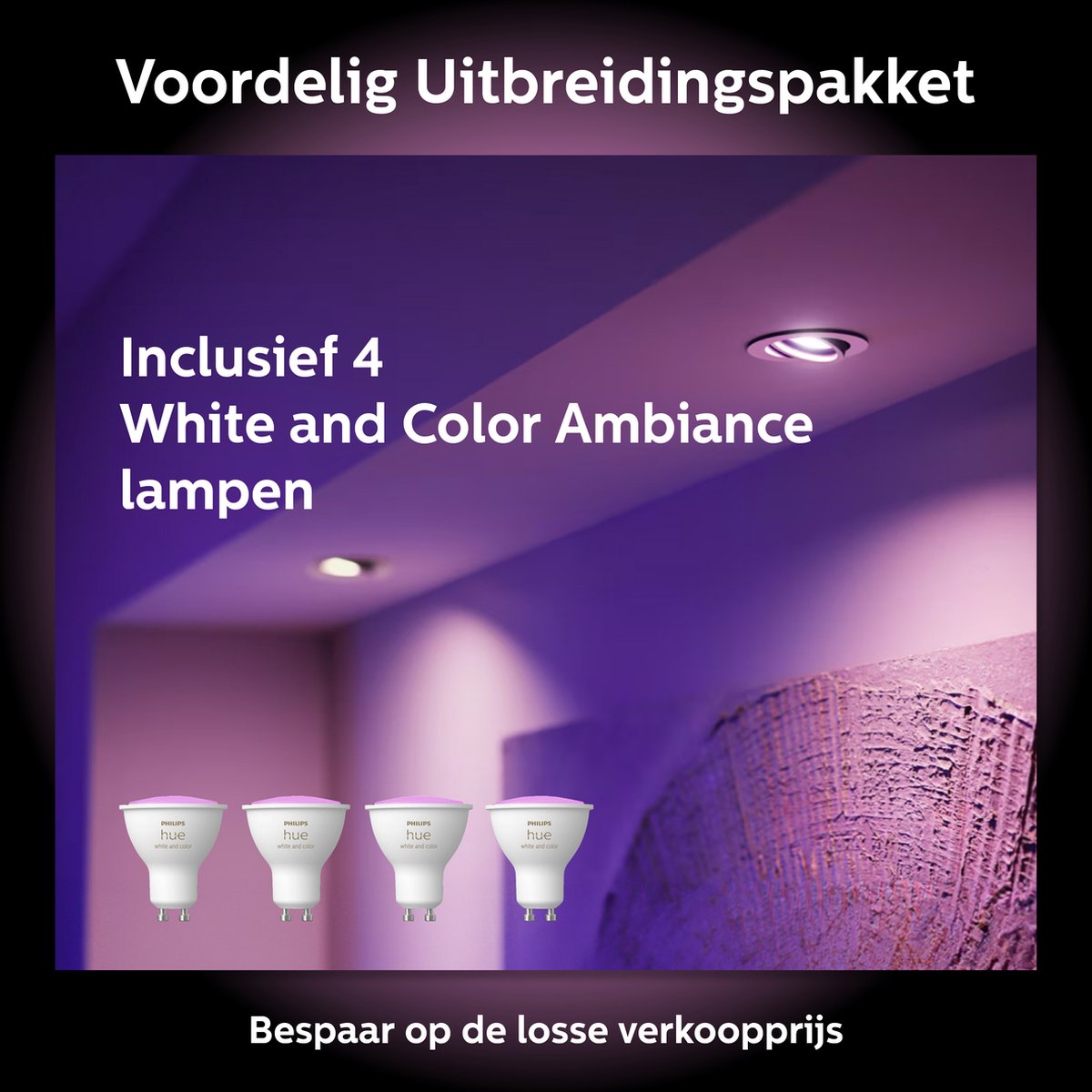 Philips Hue Voordeelpakket - GU10 - met 4 Spotjes - Wit en Gekleurd Licht - Hue White and Color Ambiance — afbeelding 3