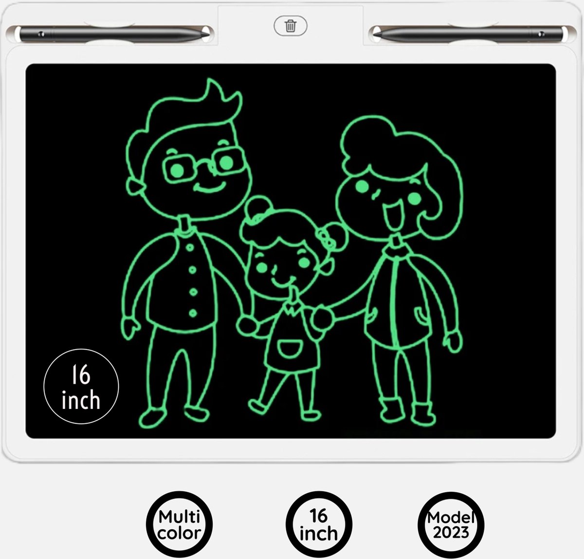 LCD tekentablet- schrijftablet- Wit - kinderen 16 inch-Kleurenscherm - Incl 2 pennen - Tekenen - Schrijfbord - Speelgoed tablet - Notitie Tablet met Scherm-