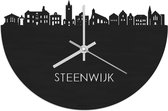 Skyline Klok Steenwijk Zwart hout - Ø 40 cm - Stil uurwerk - Wanddecoratie - Meer steden beschikbaar - Woonkamer idee - Woondecoratie - City Art - Steden kunst - Cadeau voor hem - Cadeau voor haar - Jubileum - Trouwerij - Housewarming -
