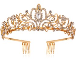 Betoverende Diadeem Kroon met Zijdelingse Kammen - Schitterend Accessoire voor Speciale Gelegenheden-goud