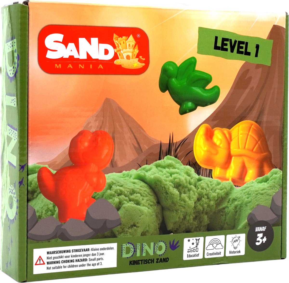 Sand mania® - Kinetisch zand - Dino level 1 box - 1 kg groen magisch zand - Speelzand - Magic sand - Montessori speelgoed