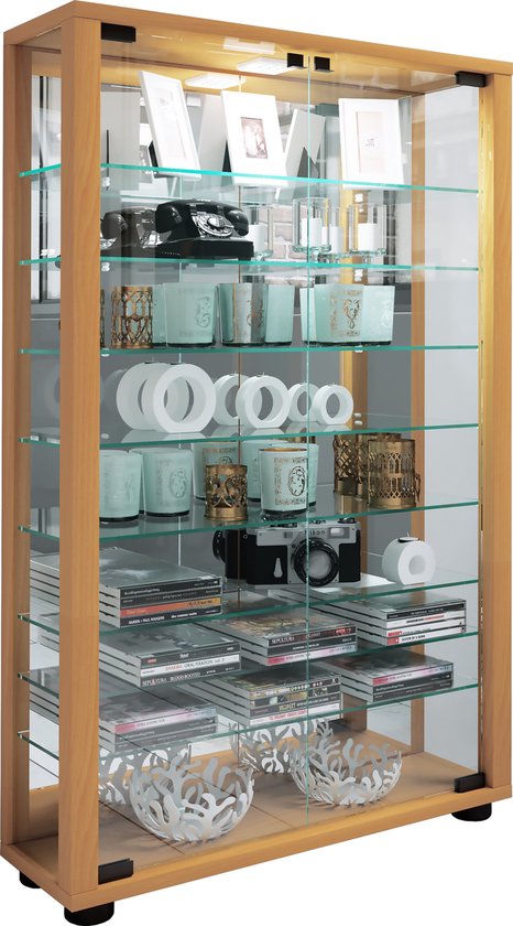 ik ontbijt hoe te gebruiken Neerduwen VCM Houten vitrinekast collectie glazen vitrinekast Lumo Mini spiegel  Houten... | bol.com
