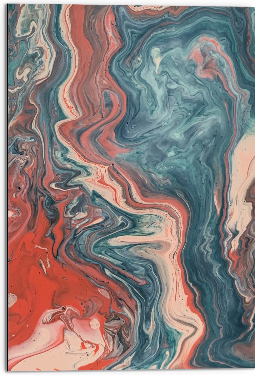 Dibond - Mix van Roze en Blauwe Verf - 50x75 cm Foto op Aluminium (Met Ophangsysteem)