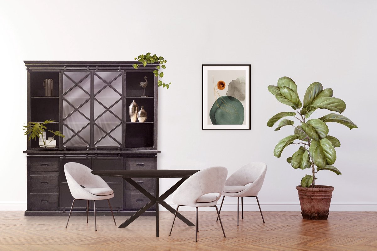 Mangohouten Eettafel Bologna Ovaal Black 210x100 cm Mahom Industrieel - Dinertafel van Mangohout & Metaal - Industriële Eettafel