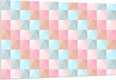 Acrylglas - Blokpatroon van Blauw, Bruin en Roze Vakken - 150x100 cm Foto op Acrylglas (Wanddecoratie op Acrylaat)