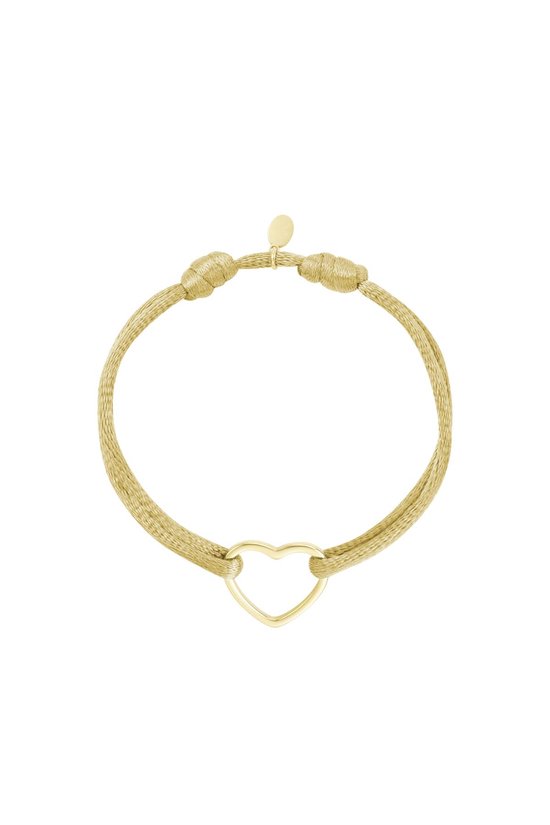 Satijnen Cord armband beige&Goud hart yehwang | Cadeau voor haar | Tieners | Moederdag