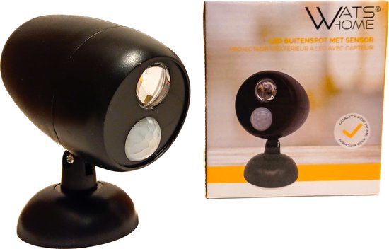 Wats Home LED Buitenspot Met Automatische Bewegingssensor - IP44 -  Draaibaar - Zwart | bol