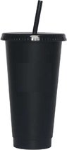 Herbruikbare drinkbeker - Drinkfles met deksel en rietje - Ijskoffie beker - Milkshake beker- Starbucks look a like beker - Drinkbeker - Zwart - 710ML