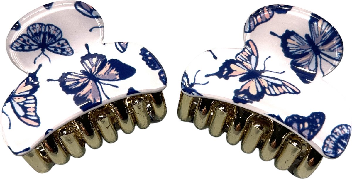 Kleine Haarklemmen - Haarclip - Vlinderprint - Blauw - 3.7 cm - Set 2 Stuks (628)