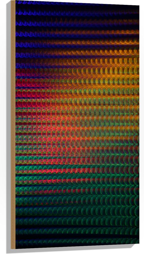 Hout - Bolletjes Patroon van Blauw, Rood, Geel en Groen - 50x100 cm - 9 mm dik - Foto op Hout (Met Ophangsysteem)