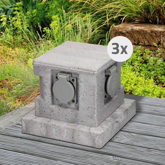 Tuincontactdoos Zuil POMI voor gebruik buitenshuis, IP44, 4- voudig, roestvrij staal, hoekig, 23 cm