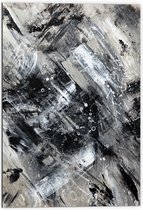 Dibond - Abstracte Verfmix van Zwart en Wit Tinten - 70x105 cm Foto op Aluminium (Wanddecoratie van metaal)