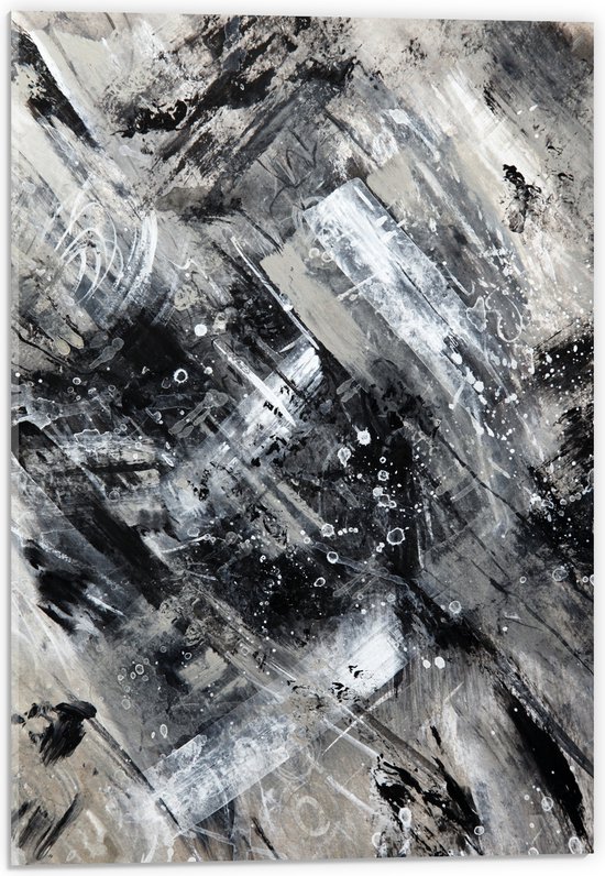 Acrylglas - Abstracte Verfmix van Zwart en Wit Tinten - 40x60 cm Foto op Acrylglas (Wanddecoratie op Acrylaat)