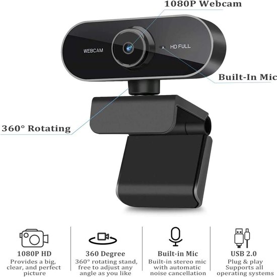 1080p Full HD USB Webcam Plug Play Monitor Caméra Avec Microphone /  Couverture de Confidentialité Pour Ordinateur de Bureau