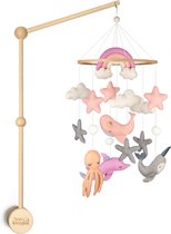 Wavy Dreams - Boxmobiel met Houder - Dieren Mobiel Babykamer - Mobiel Baby - Kraamcadeau - Baby Cadeau Meisje - Baby Mobiel - Pink Dolphin