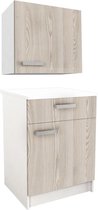 Keukenkasten - 1 laag meubel & 1 hoog meubel - 2 deurtjes & 1 lade - Naturel - TRATTORIA L 60 cm x H 85 cm x D 60 cm
