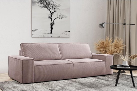 Vierzits slaapbank AMELIA van PASCAL MORABITO - Ribfluweel - Roze L 257 cm x H 85 cm x D 102 cm