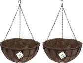 2x paniers / jardinières suspendus en métal noir avec chaîne 30 cm y compris incrustation de noix de coco - Fleurs suspendues