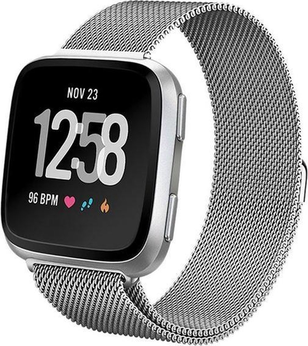 WoniQ Milanees Bandje Geschikt voor de Fitbit Versa 1/2 & Lite bandje - Fitbit Versa 2 Bandje - Zilver - met een stevige magneetsluiting gemaakt van RVS