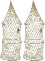2x stuks decoratie visnetten/vissers fuiken met 3 ringen 16 x 50 cm