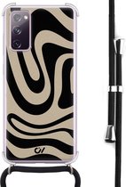 Casevibes - Telefoonhoesje met koord - Geschikt voor Samsung S20 FE - Abstract Black Waves - Zwart - Geometrisch patroon