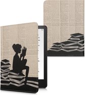 kwmobile flip cover geschikt voor Amazon Kindle Paperwhite 11. Generation 2021 - Case met magnetische sluiting - Hoes voor e-reader in zwart / beige - Meisje met boeken design