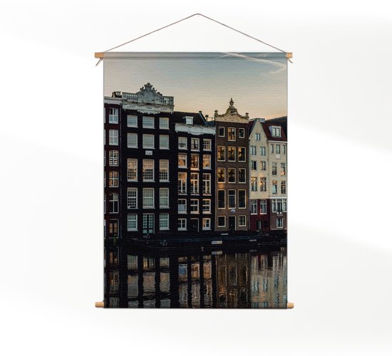 Textielposter Aan die Amsterdamse Gracht L (85 X 60 CM) - Wandkleed - Wanddoek - Wanddecoratie