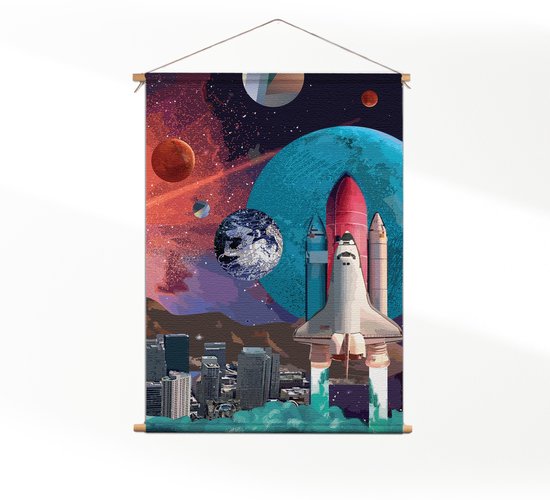 Textielposter The Space Race M (55 X 40 CM) - Wandkleed - Wanddoek - Wanddecoratie