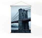 Textielposter Brooklyn Bridge New York Zwart Wit XXL (165 X 120 CM) - Wandkleed - Wanddoek - Wanddecoratie