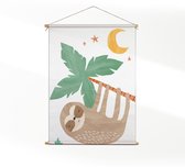 Textielposter De Luie luiaard - Kinderkamer - Baby cadeau - Babykamer M (55 X 40 CM) - Wandkleed - Wanddoek - Wanddecoratie