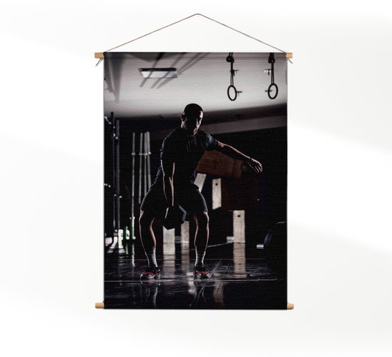 Textielposter Gewicht Heffen In De Sportschool XL (125 X 90 CM) - Wandkleed - Wanddoek - Wanddecoratie