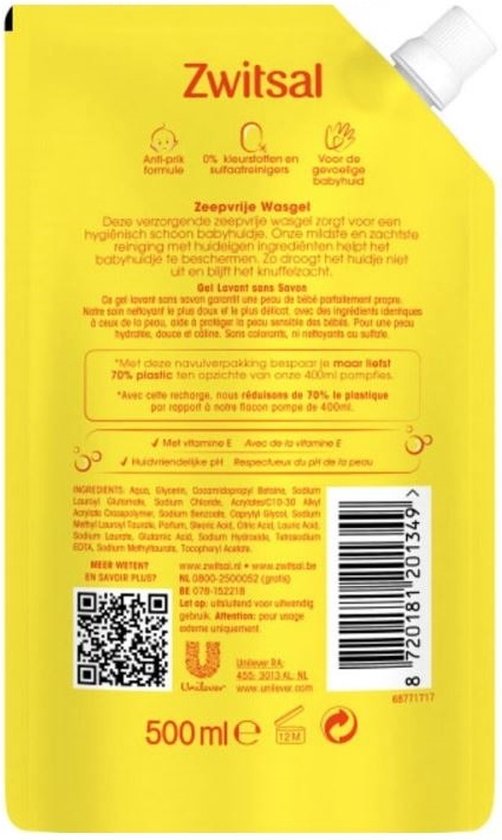 Zwitsal - Navulling Wasgel - Zeepvrij - 500ml van Zwitsal — afbeelding 3
