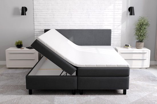 Boxspring Met opbergruimte Erolla - 180x200 cm - zwart stof - zetelsenbedden - Compleet bed met matras en topper - bed storage