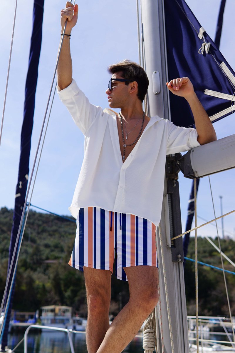 Miami Beach | Hoogwaardige Kwaliteit Zwemshort | Zwembroek | Beachshort | Heren | Sneldrogend | | 182 Colored Stripes — afbeelding 2