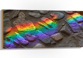 Hout - Regenboog Lichtstralen op Stenen - 100x50 cm - 9 mm dik - Foto op Hout (Met Ophangsysteem)